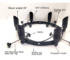 Technical diagram of Newon 600mm palm tree ring light dimensions — 600mm diameter, fits 300-480mm trunks, 6x 12W COB spots, AC 85-265V driver