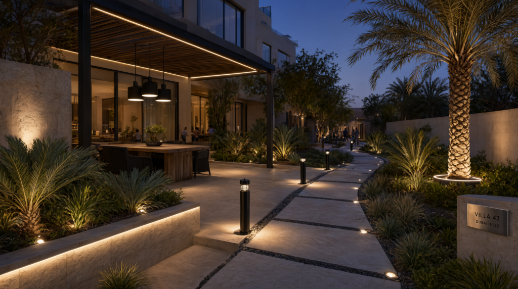 Villa Garden & Pathway Lighting in Dubai: The Ultimate Landscape Design Guide for Premium Communities 1 The Ultimate Landscape Design Guide for Premium Communities